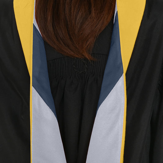 Masters Hood For Science, Mathematics, Political Science - Gold/Silver/Navy Blue by Wholesale Grad Supply