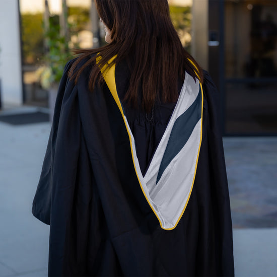 Masters Hood For Science, Mathematics, Political Science - Gold/Silver/Navy Blue by Wholesale Grad Supply