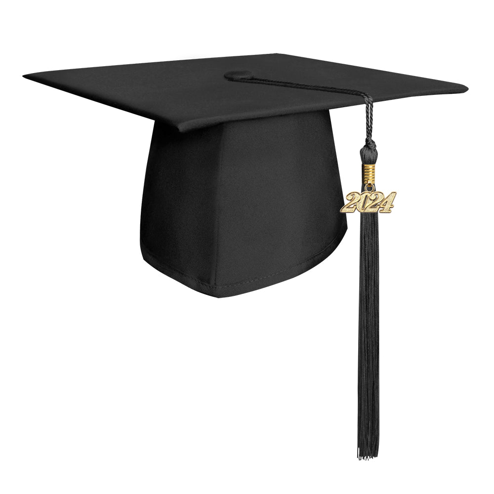 Matte Black Graduation Cap & Tassel by Wholesale Grad Supply