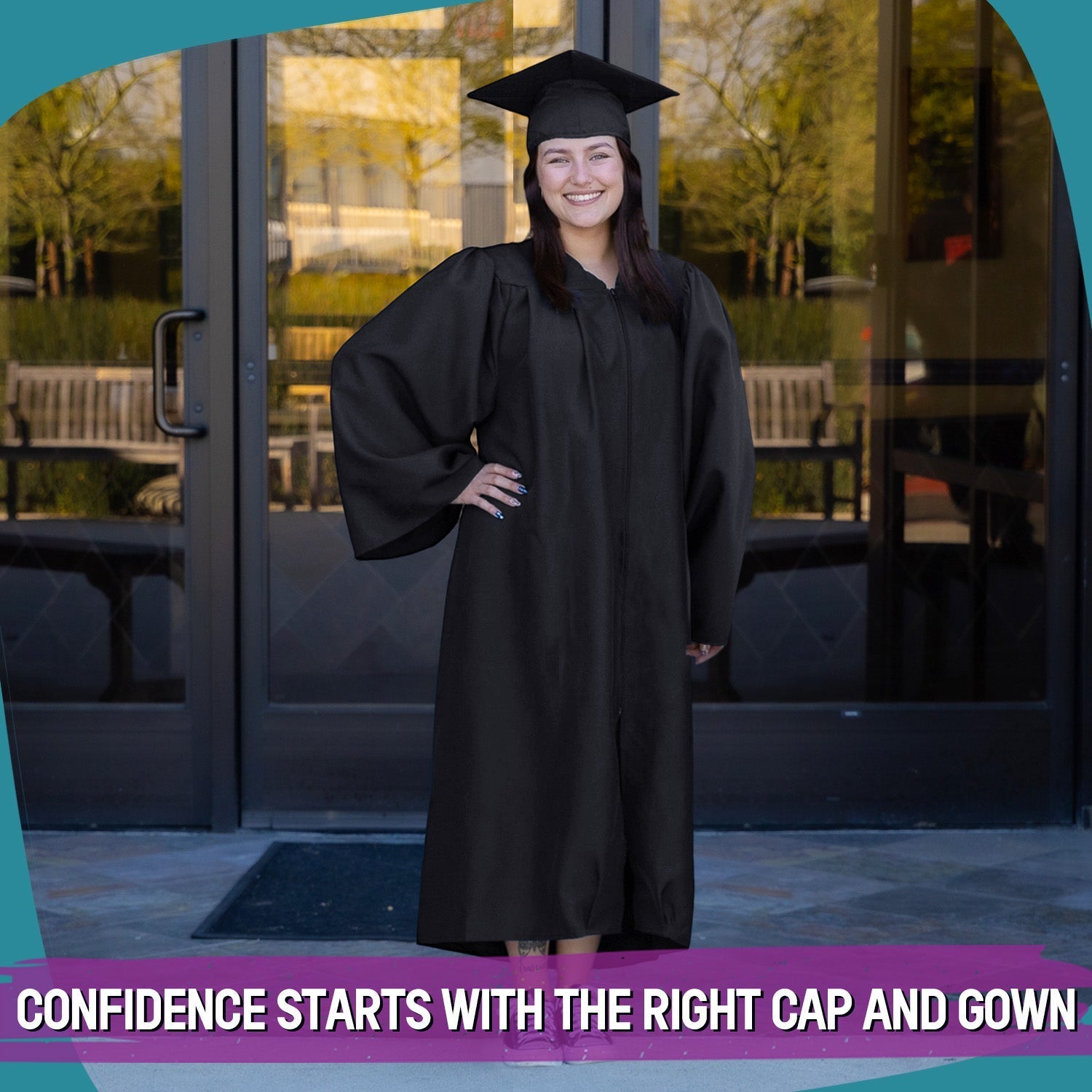 Matte Black Graduation Gown & Cap by Wholesale Grad Supply