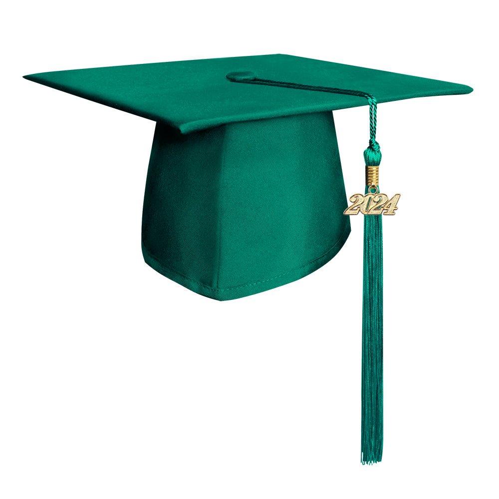 Matte Emerald Green Graduation Cap & Tassel by Wholesale Grad Supply