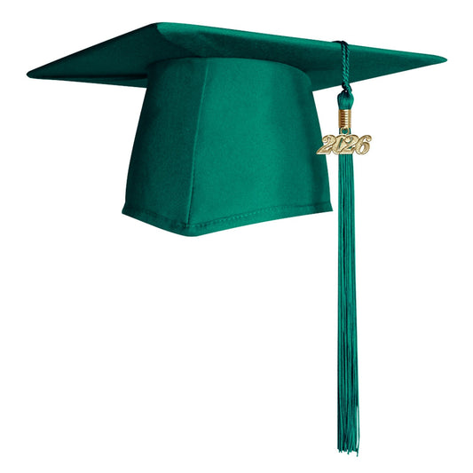 Matte Emerald Green Graduation Cap & Tassel by Wholesale Grad Supply