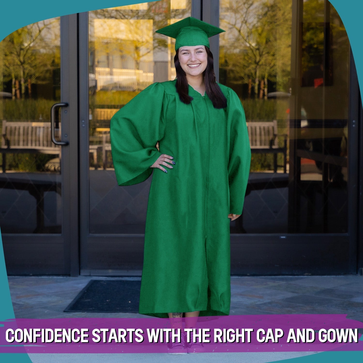Matte Green Graduation Gown & Cap by Wholesale Grad Supply