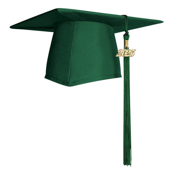 Matte Hunter Green Graduation Cap & Tassel by Wholesale Grad Supply