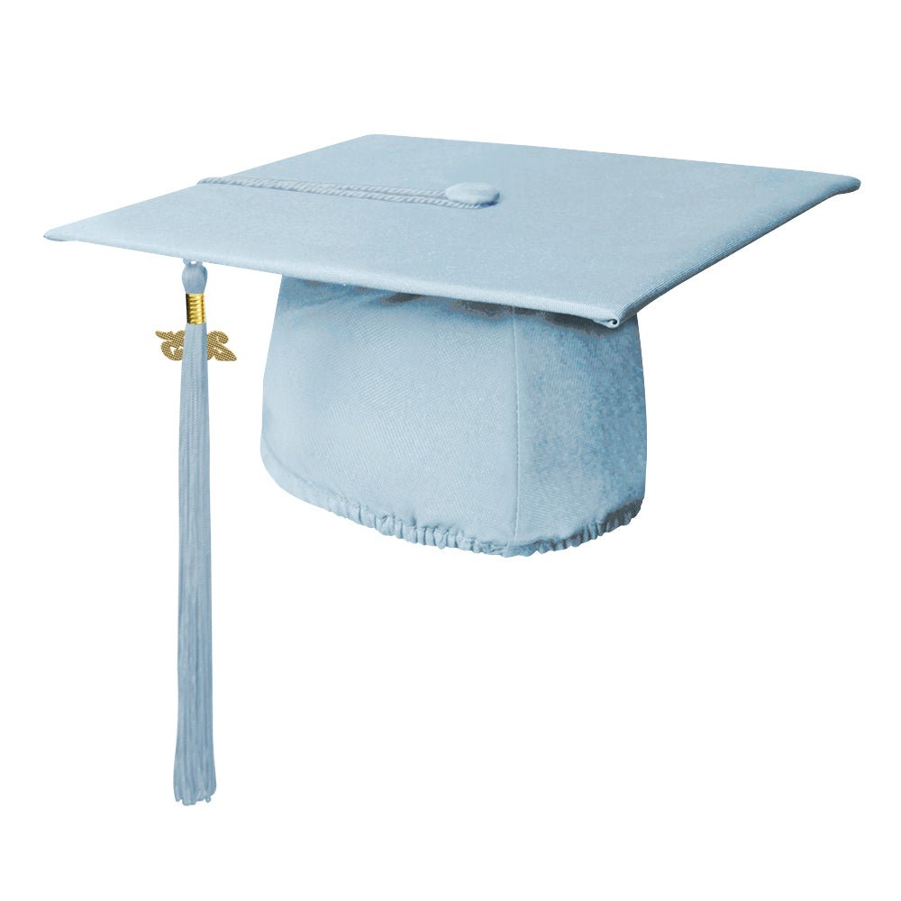 Matte Light Blue Graduation Cap & Tassel by Wholesale Grad Supply