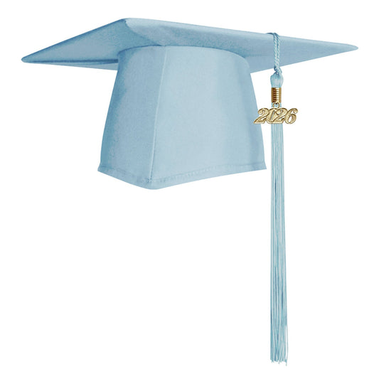 Matte Light Blue Graduation Cap & Tassel by Wholesale Grad Supply