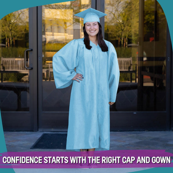 Matte Light Blue Graduation Gown & Cap by Wholesale Grad Supply