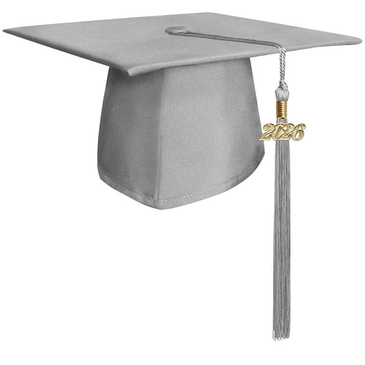 Matte Silver Graduation Cap & Tassel by Wholesale Grad Supply