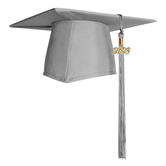 Matte Silver Graduation Cap & Tassel by Wholesale Grad Supply