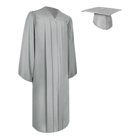 Matte Silver Graduation Gown & Cap by Wholesale Grad Supply