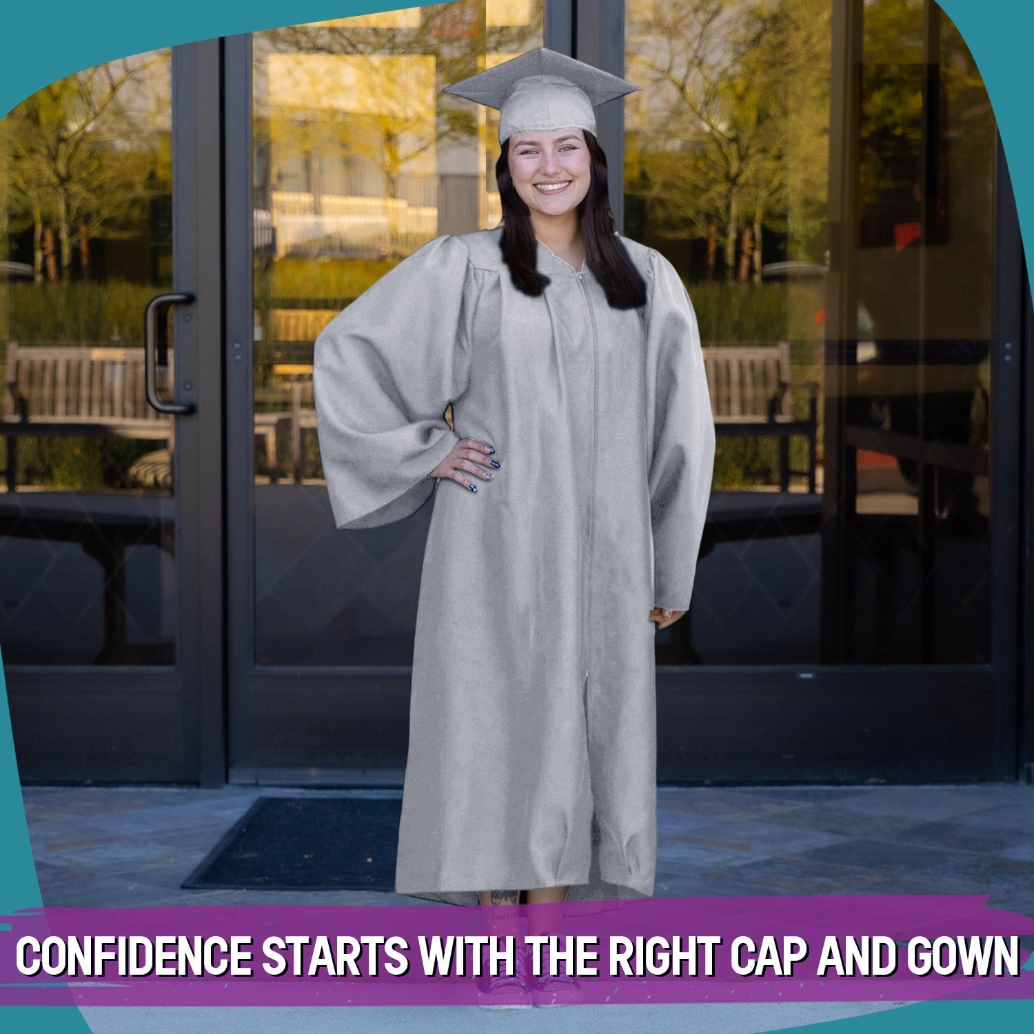 Matte Silver Graduation Gown & Cap by Wholesale Grad Supply