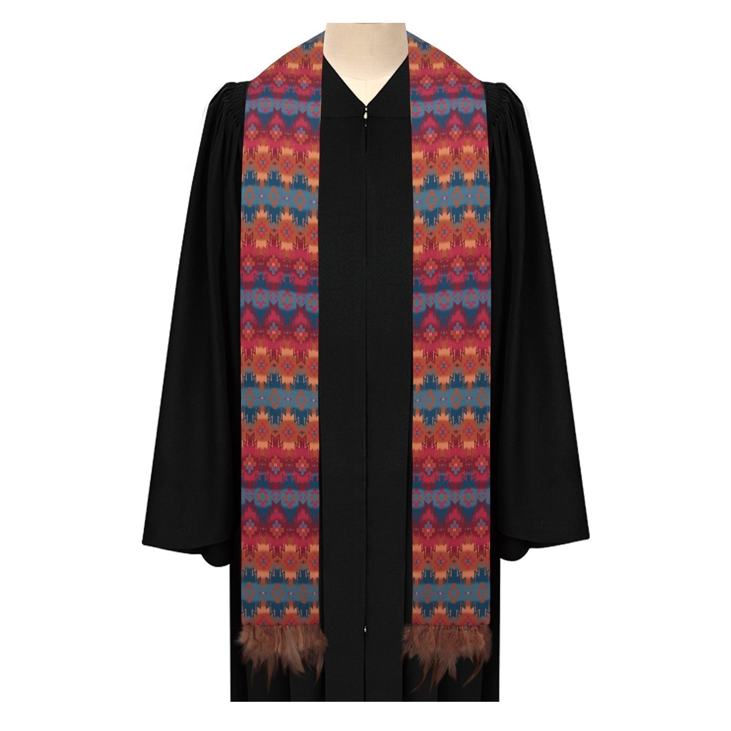 Native American Graduation Stole with Feather Tipped Fringes by Wholesale Grad Supply