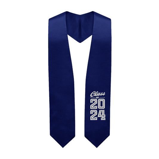 Navy Blue Class of 2024 Graduation Stole/Sash with Classic Tips by Wholesale Grad Supply