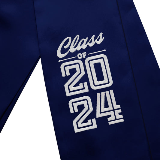 Navy Blue Class of 2024 Graduation Stole/Sash with Classic Tips by Wholesale Grad Supply