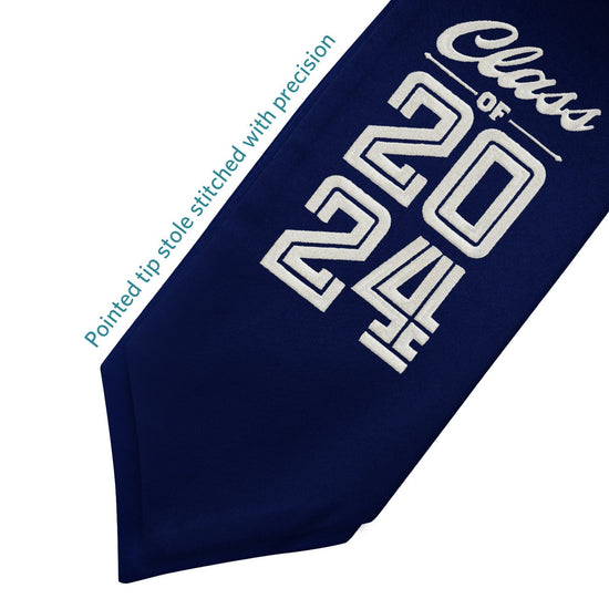 Navy Blue Class of 2024 Graduation Stole/Sash with Classic Tips by Wholesale Grad Supply