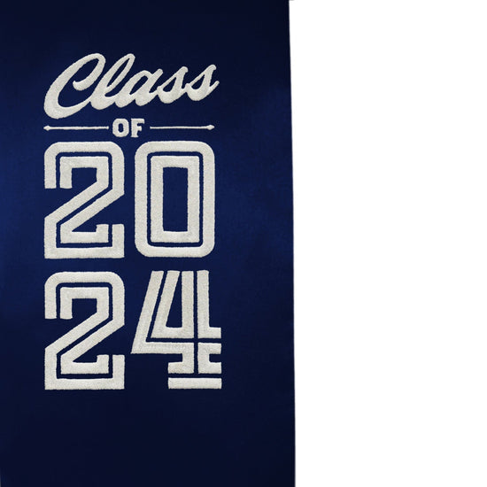 Navy Blue Class of 2024 Graduation Stole/Sash with Classic Tips by Wholesale Grad Supply