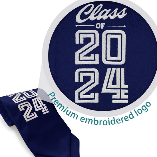 Navy Blue Class of 2024 Graduation Stole/Sash with Classic Tips by Wholesale Grad Supply