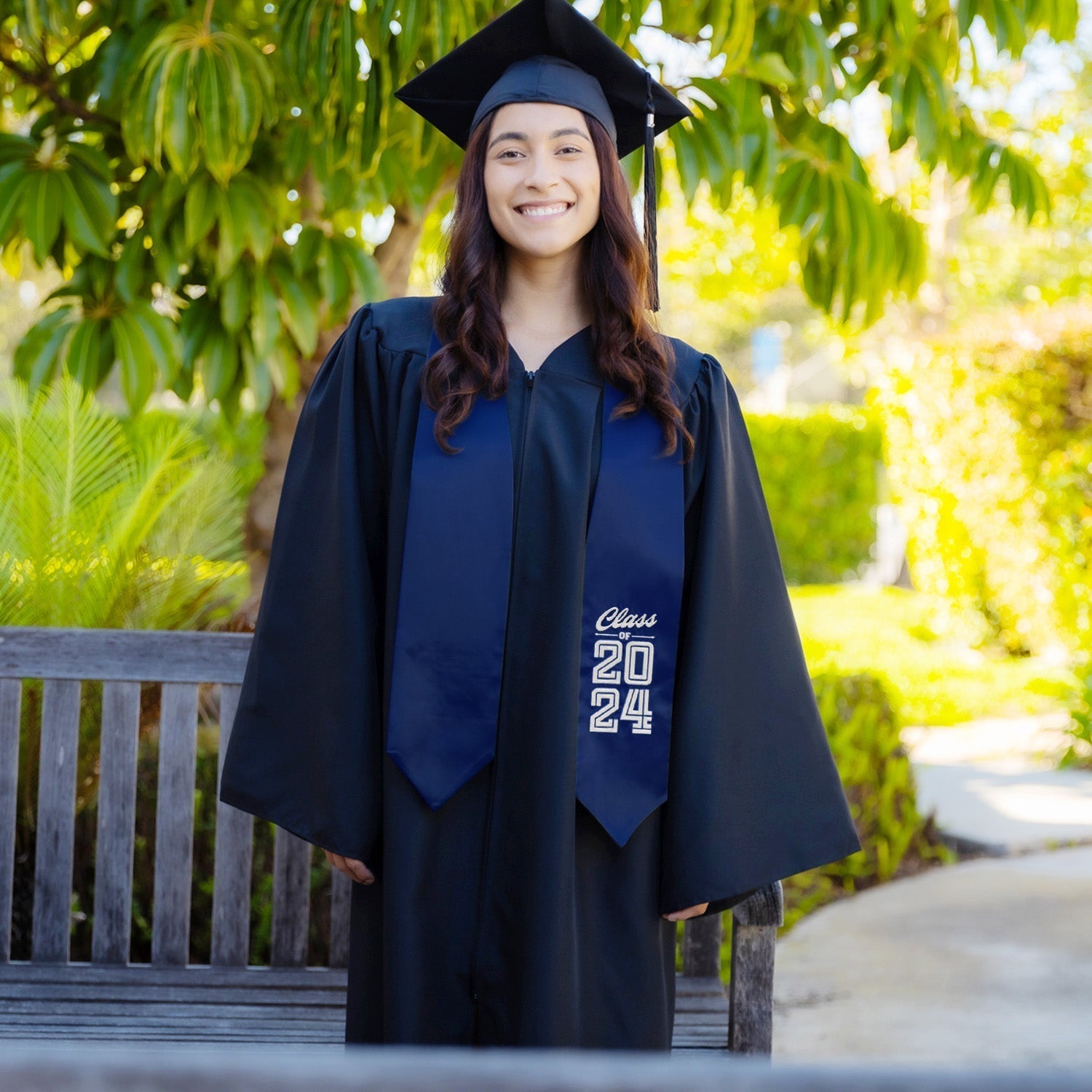 Navy Blue Class of 2024 Graduation Stole/Sash with Classic Tips by Wholesale Grad Supply