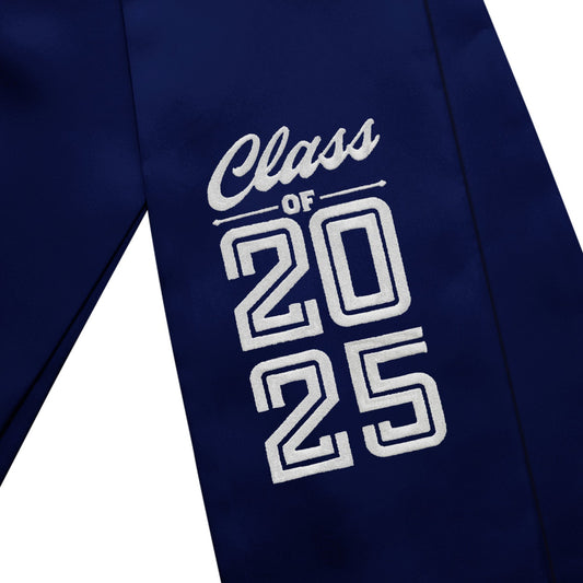 Navy Blue Class of 2025 Graduation Stole/Sash with Classic Tips by Wholesale Grad Supply