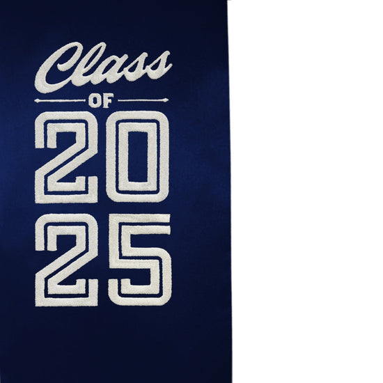 Navy Blue Class of 2025 Graduation Stole/Sash with Classic Tips by Wholesale Grad Supply