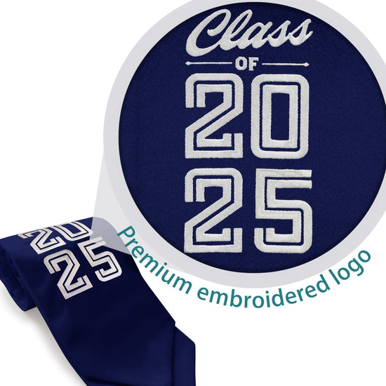 Navy Blue Class of 2025 Graduation Stole/Sash with Classic Tips by Wholesale Grad Supply