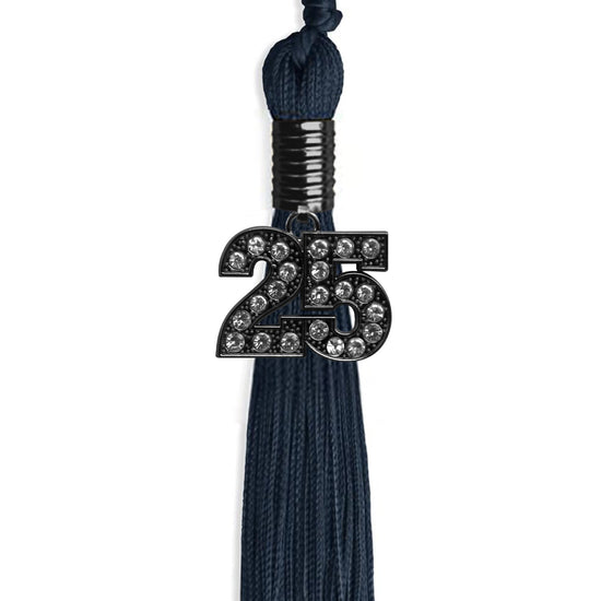 Navy Blue Graduation Tassel with Black Bling Charm by Wholesale Grad Supply