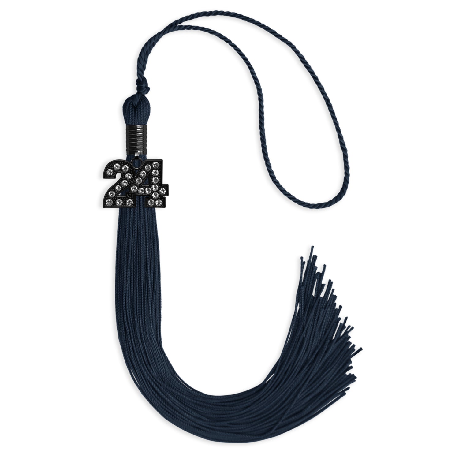 Navy Blue Graduation Tassel with Black Bling Charm by Wholesale Grad Supply