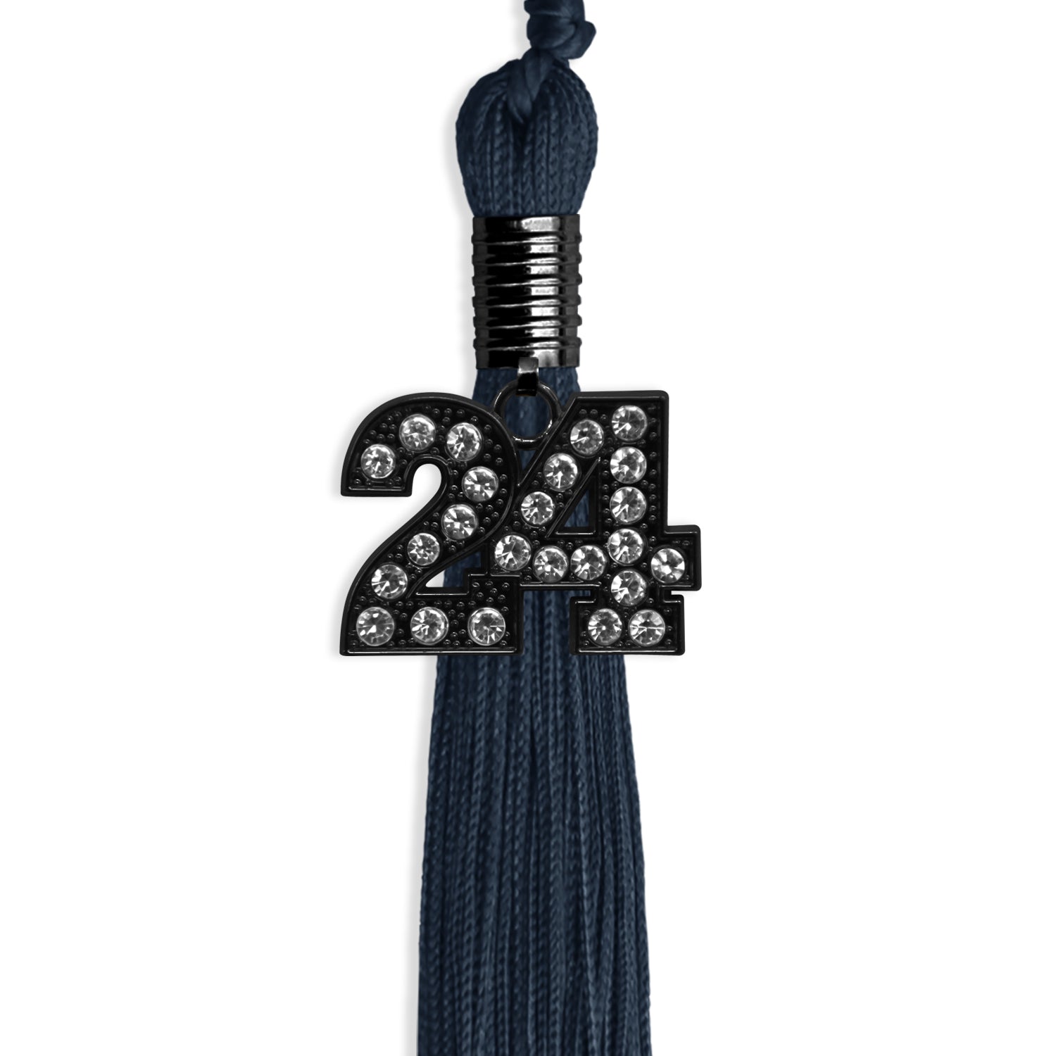 Navy Blue Graduation Tassel with Black Bling Charm by Wholesale Grad Supply