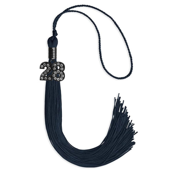 Navy Blue Graduation Tassel with Black Bling Charm by Wholesale Grad Supply