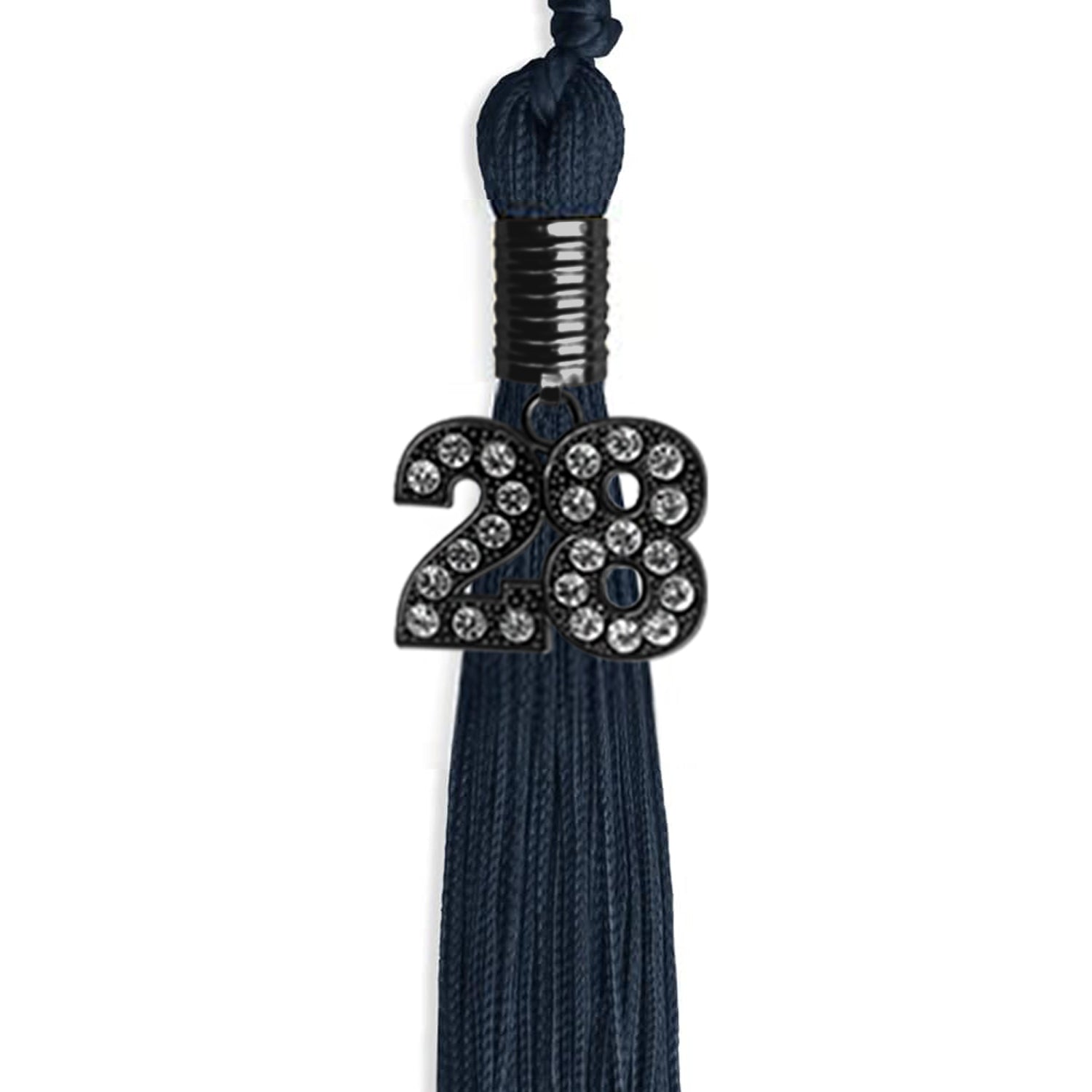 Navy Blue Graduation Tassel with Black Bling Charm by Wholesale Grad Supply