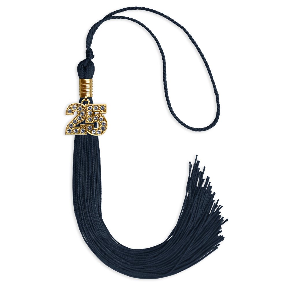 Navy Blue Graduation Tassel with Gold Bling Charm by Wholesale Grad Supply