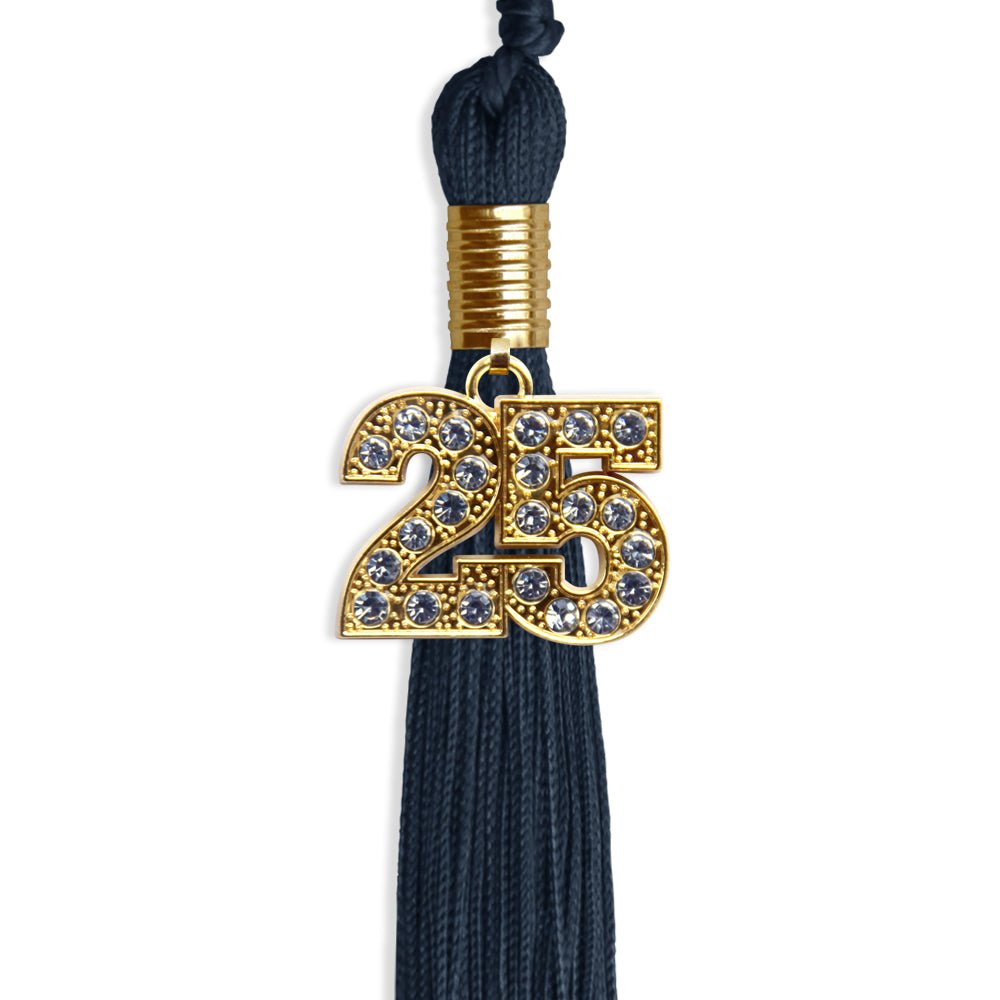 Navy Blue Graduation Tassel with Gold Bling Charm by Wholesale Grad Supply