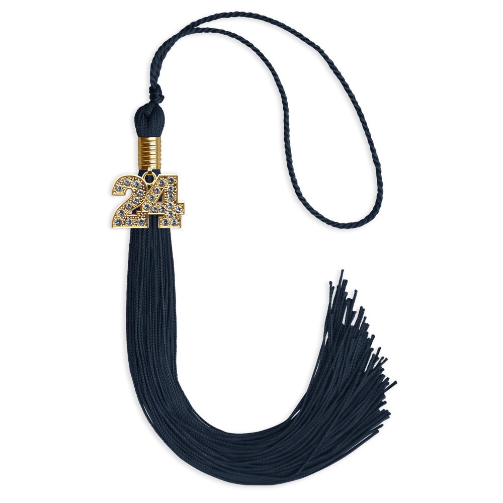 Navy Blue Graduation Tassel with Gold Bling Charm by Wholesale Grad Supply