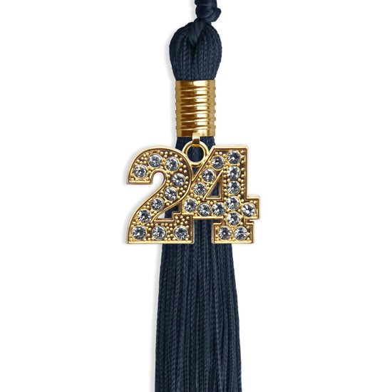 Navy Blue Graduation Tassel with Gold Bling Charm by Wholesale Grad Supply