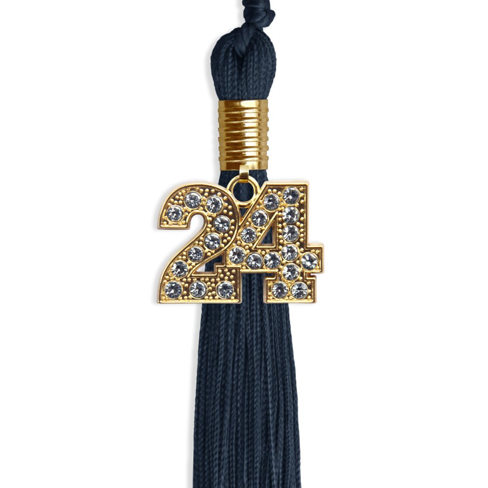 Navy Blue Graduation Tassel with Gold Bling Charm by Wholesale Grad Supply