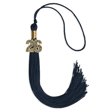 Navy Blue Graduation Tassel with Gold Bling Charm by Wholesale Grad Supply