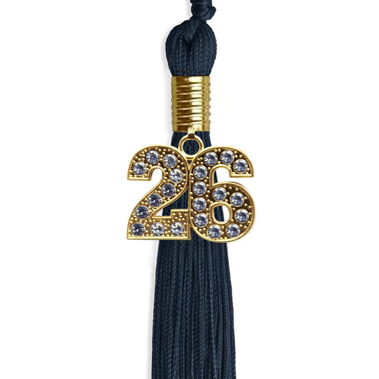 Navy Blue Graduation Tassel with Gold Bling Charm by Wholesale Grad Supply