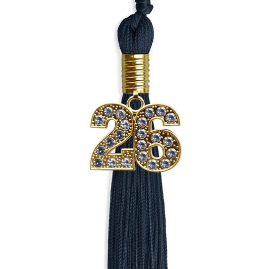 Navy Blue Graduation Tassel with Gold Bling Charm by Wholesale Grad Supply
