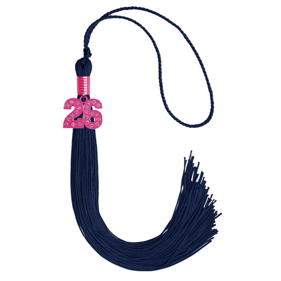 Navy Blue Graduation Tassel with Pink Bling Charm by Wholesale Grad Supply