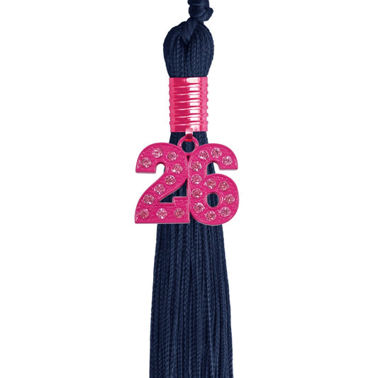 Navy Blue Graduation Tassel with Pink Bling Charm by Wholesale Grad Supply