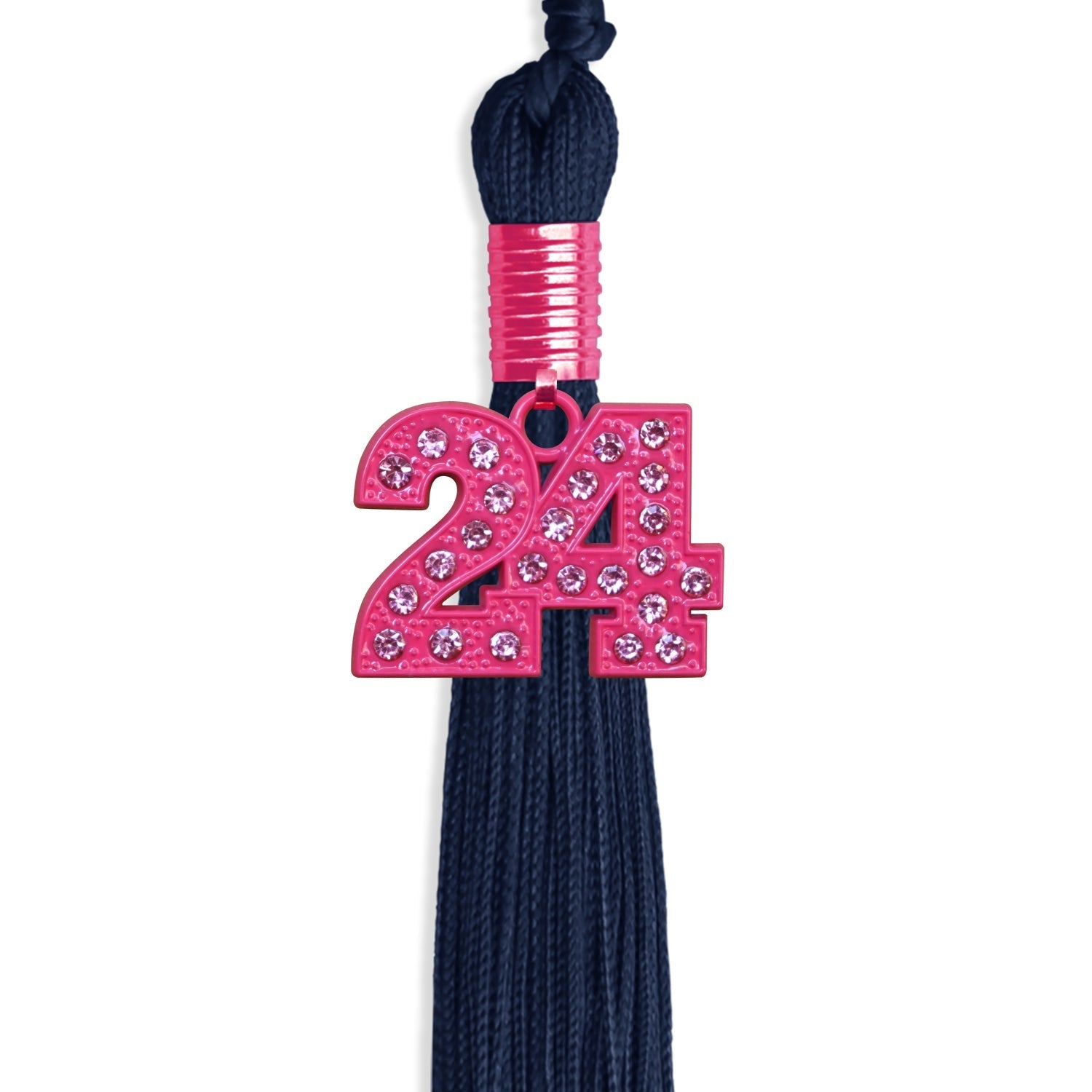 Navy Blue Graduation Tassel with Pink Bling Charm by Wholesale Grad Supply