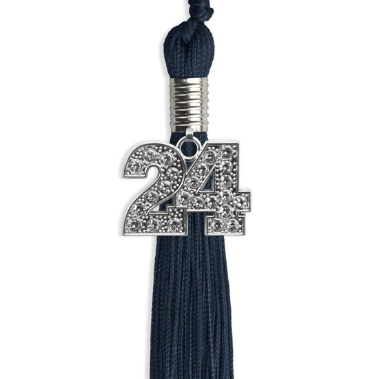 Navy Blue Graduation Tassel with Silver Bling Charm by Wholesale Grad Supply