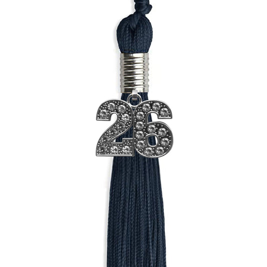 Navy Blue Graduation Tassel with Silver Bling Charm by Wholesale Grad Supply