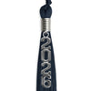 Navy Blue Graduation Tassel with Silver Stacked Date Drop by Wholesale Grad Supply