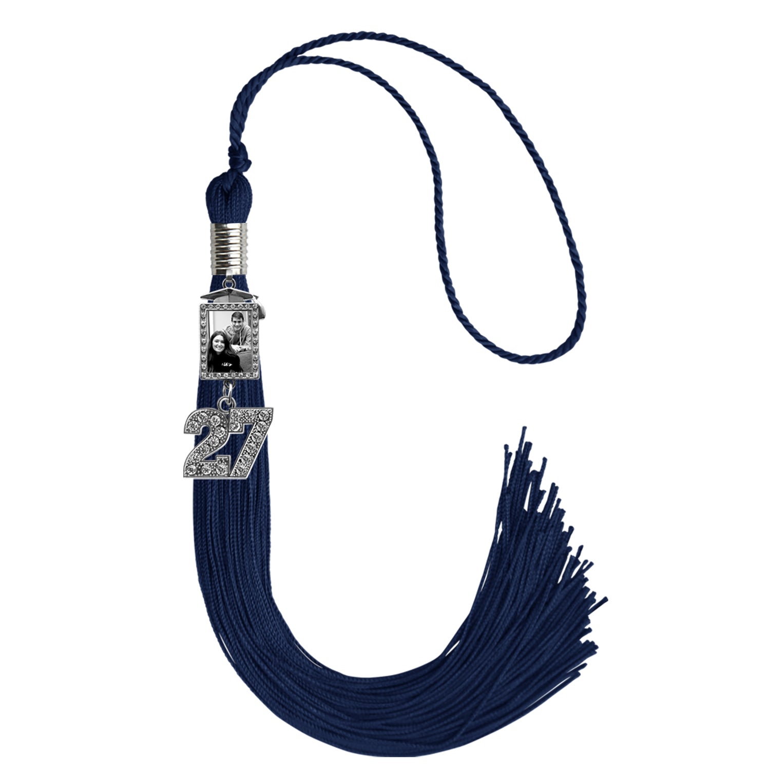 Navy Blue Tassel with Photo Frame Charm and Bling Charm by Wholesale Grad Supply