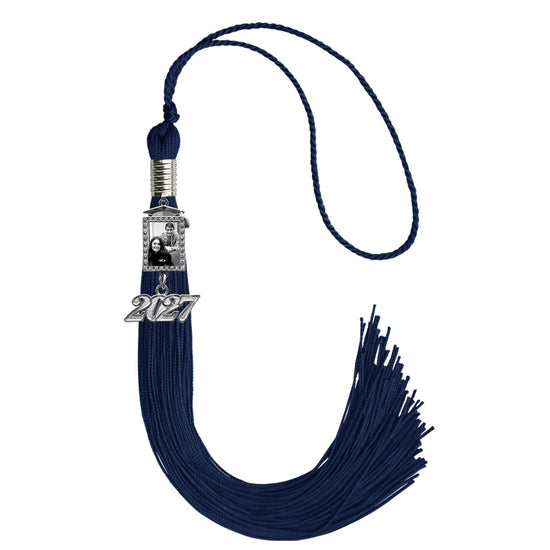 Navy Blue Tassel with Photo Frame Charm and Year Date Drop by Wholesale Grad Supply