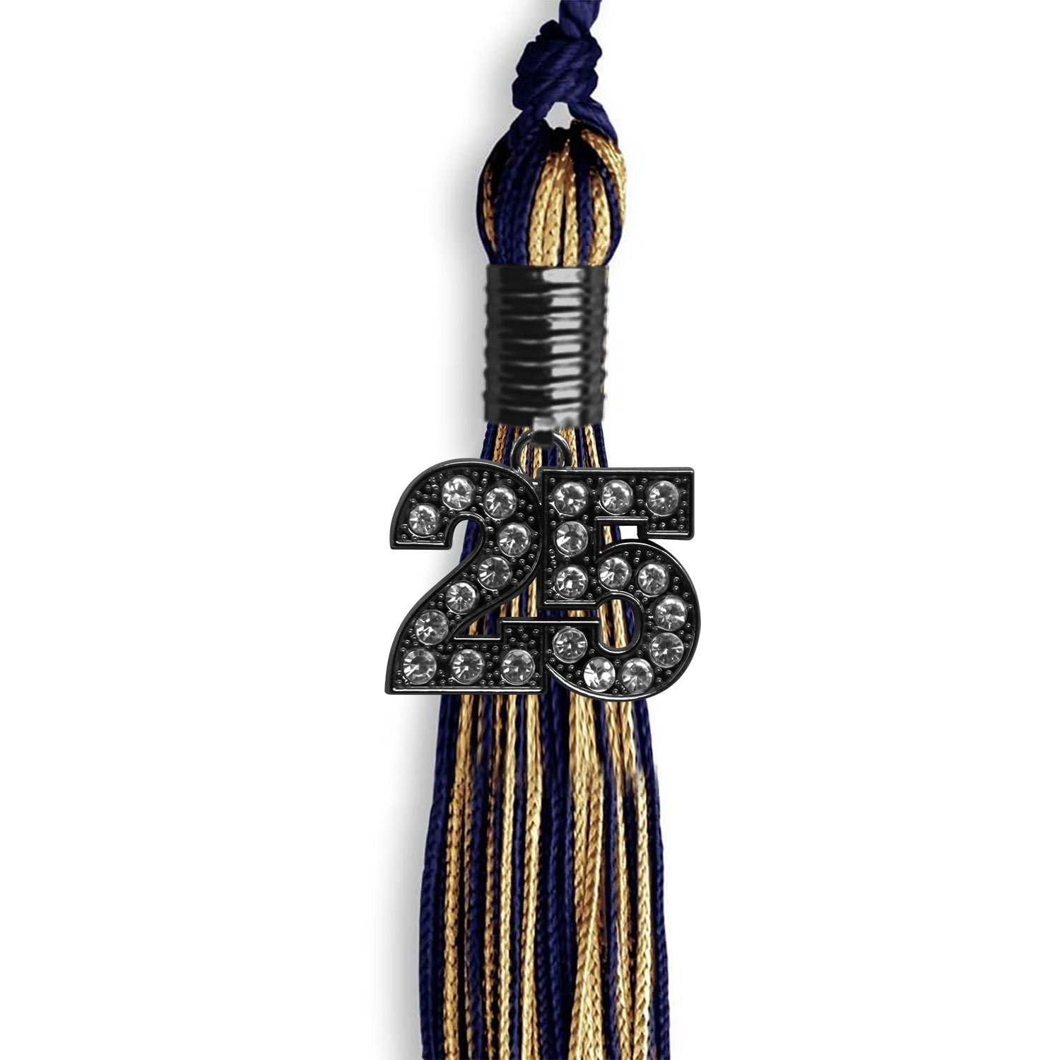 Navy Blue/Antique Gold Mixed Color Graduation Tassel with Black Bling Charm by Wholesale Grad Supply