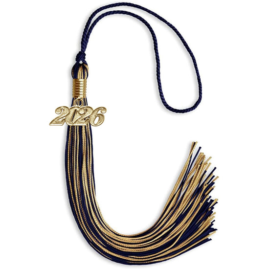 Navy Blue/Antique Gold Mixed Color Graduation Tassel with Gold Bling Charm by Wholesale Grad Supply