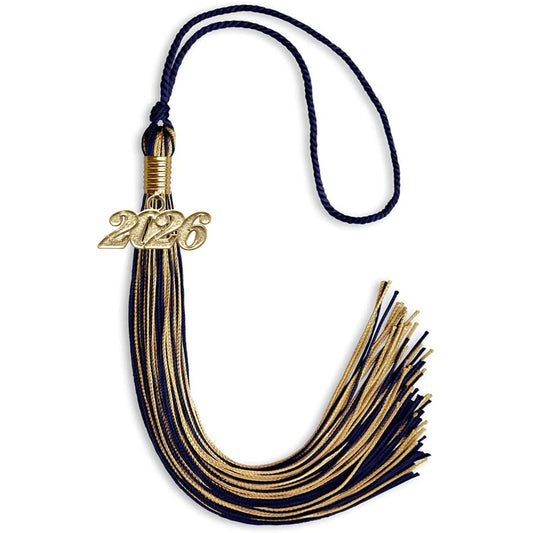 Navy Blue/Antique Gold Mixed Color Graduation Tassel with Gold Bling Charm by Wholesale Grad Supply