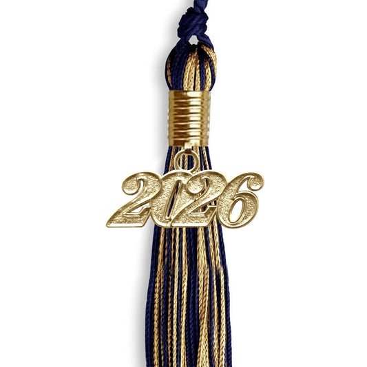 Navy Blue/Antique Gold Mixed Color Graduation Tassel with Gold Bling Charm by Wholesale Grad Supply